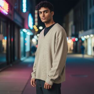 GAP Fleece Pullover Sweatshirt Beige V-Neck Notch Neck Men’s Size L